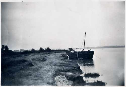Stone boat tied up