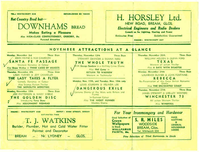 image: Bream Miners Welfare cinema programme - November (60k)