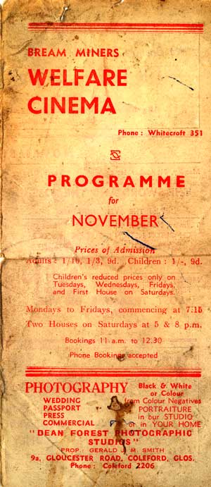image: Program for Bream Welfare cinema - year not known