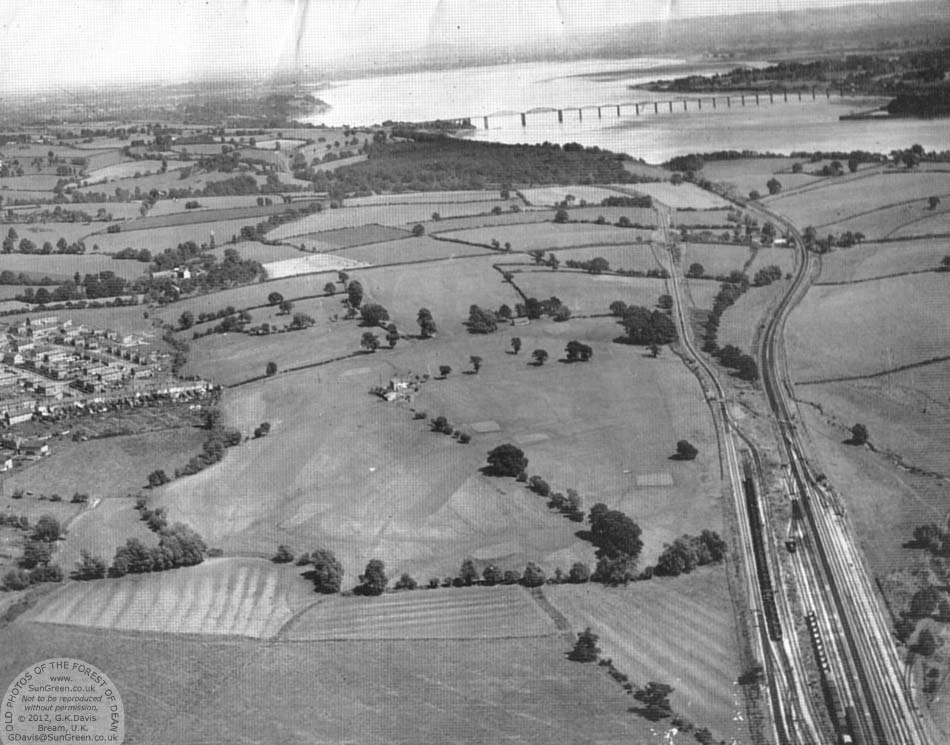 image: an old aerial photo of the old Severn Rail Bridge