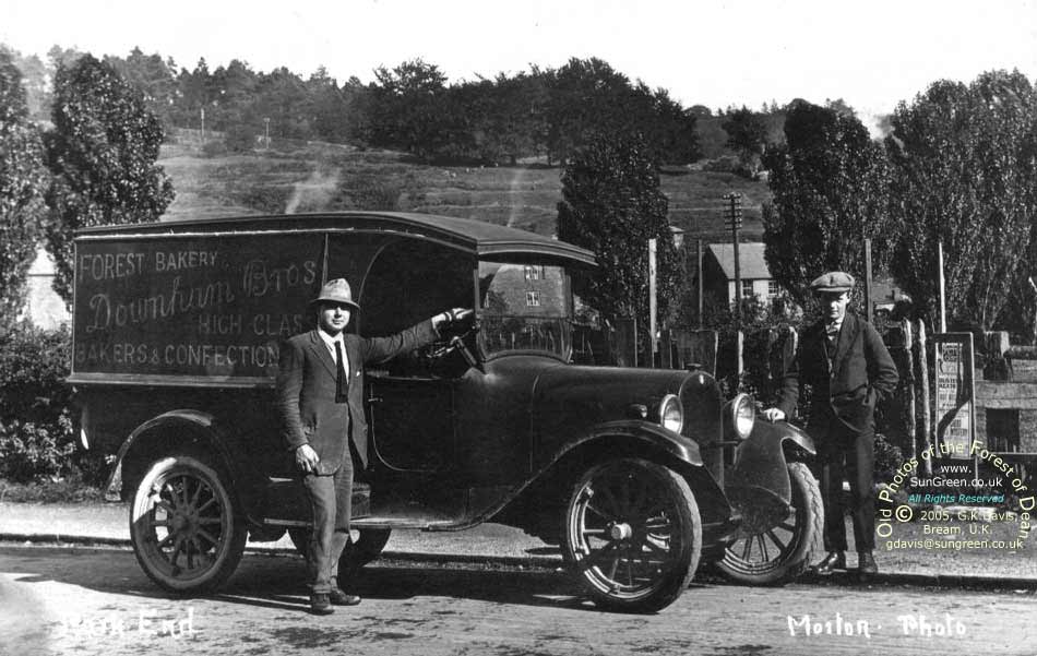 Jack Downham in front of an early Downham van (77k)