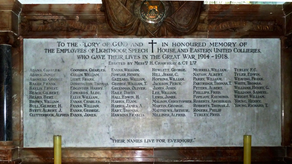 A photo of the memorial to Crawshay employees that died in World War I - 1914-1918