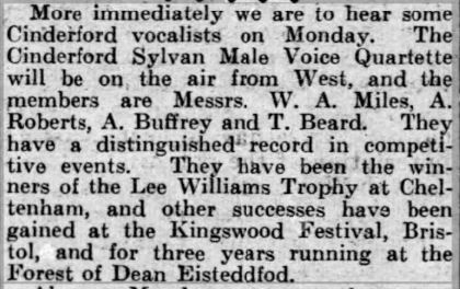 A press cutiing relating to teh Sylvan Quartet in 1937