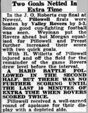 A report of a Valley Rovers cup win.