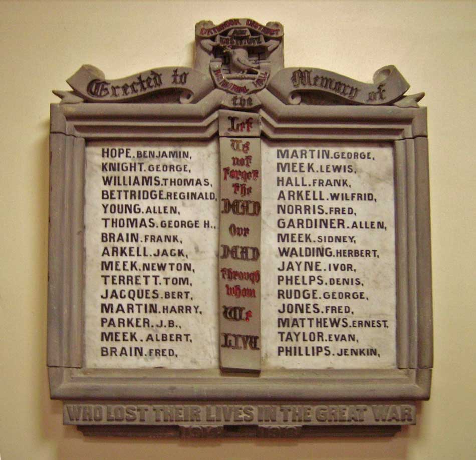 A photo of the war memorial in Drybrook Memorial Hall.